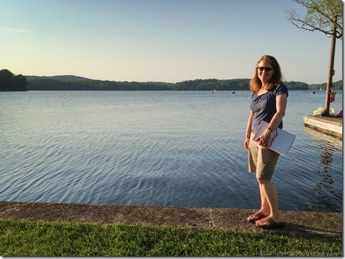 Denise at Lake Quassapaug-Clutching her Newtons