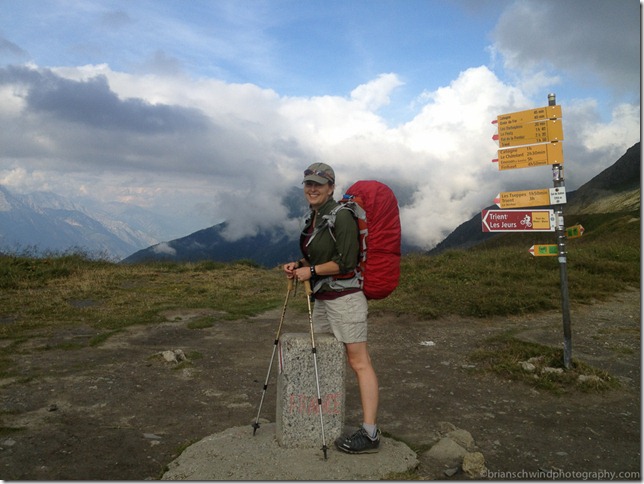 Denise straddles the France-Swiss Border at Col de Balme