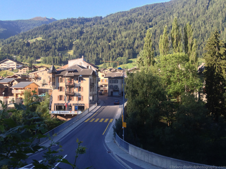 View across bridge to La Chable from our hotel room