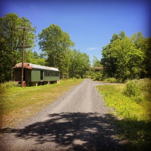 Old passenger rail car they are restoring on the Ironton  Rail Trail