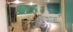 Pain Cave Remodel - Drywalled and sanded 1, green room