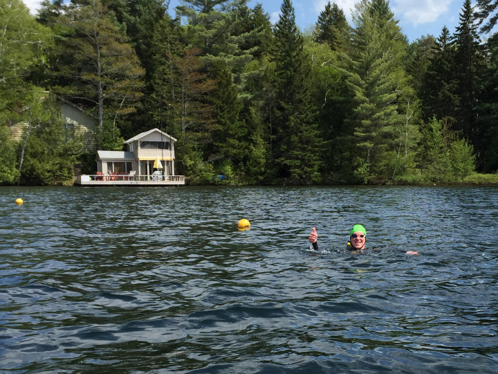 Thumbs up...open water swim in Mirror Lake