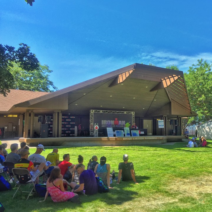 Ironman Coeur d'Alene Pre-Race Meeting - Notice how everyone is sitting in the shade?