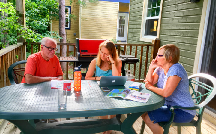 Ironman Mont-Tremblant 2016 - Denise and her parents planning out their course of action for raceday. Spectating looks like a lot of work? I'll just stick to racing thanks!