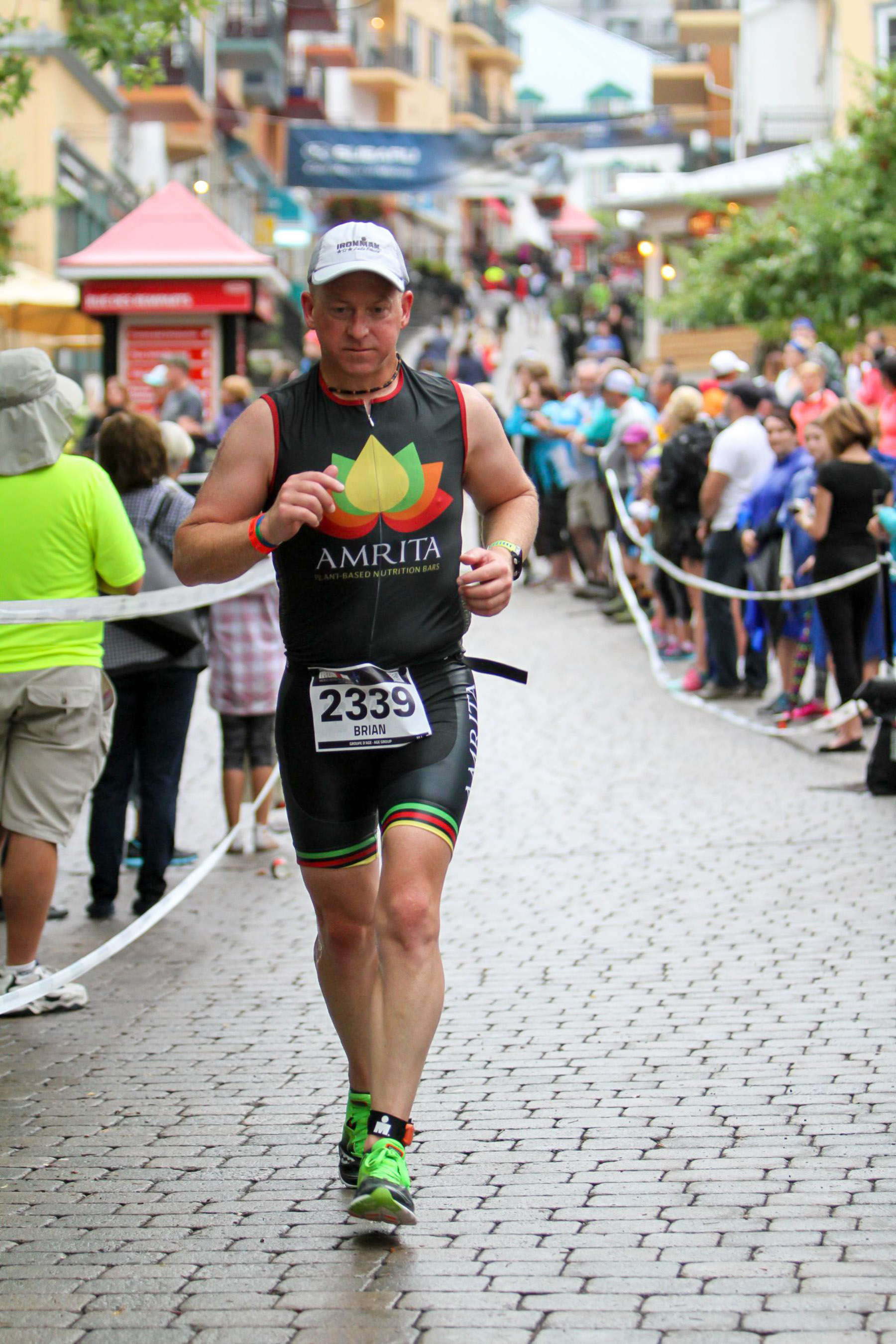 Ironman Mont-Tremblant 2016 - running through the village with a bunch of Clifblocks stored in my cheeks. #LikeAChipmunk